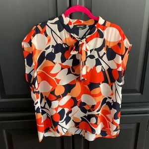 Dark navy blue orange white top XL